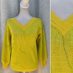 1990 Oui designer collection yellow green v neck sweater Italy
